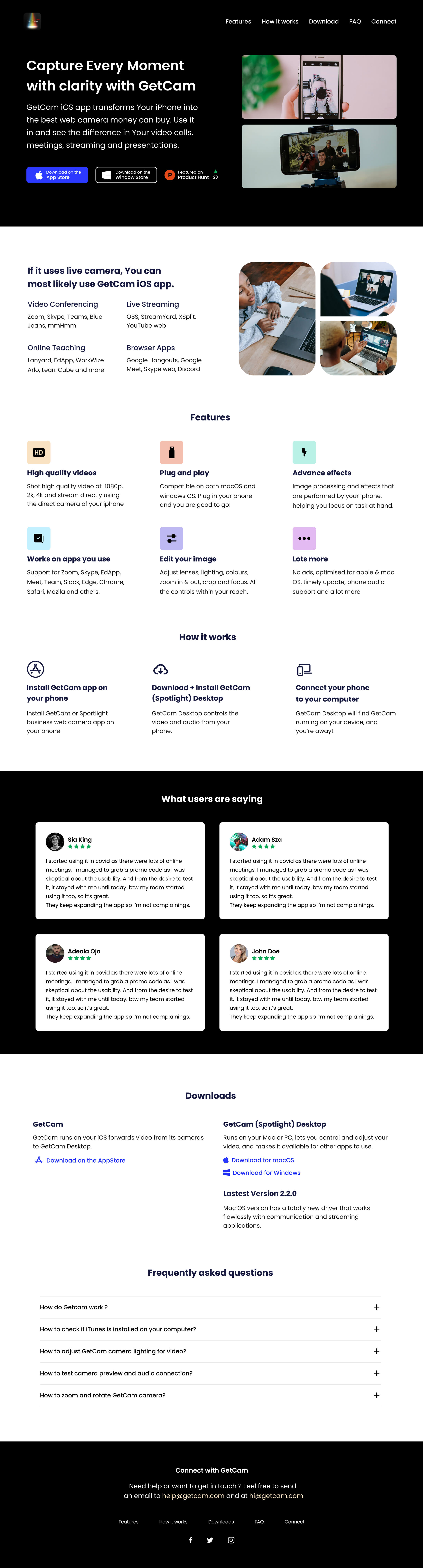 Getcam Landing Page